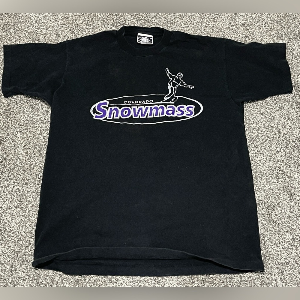 90s Vintage Ski Snowmass CO Colorado Skiing Blue Shirt Tee VTG XL Extra Large